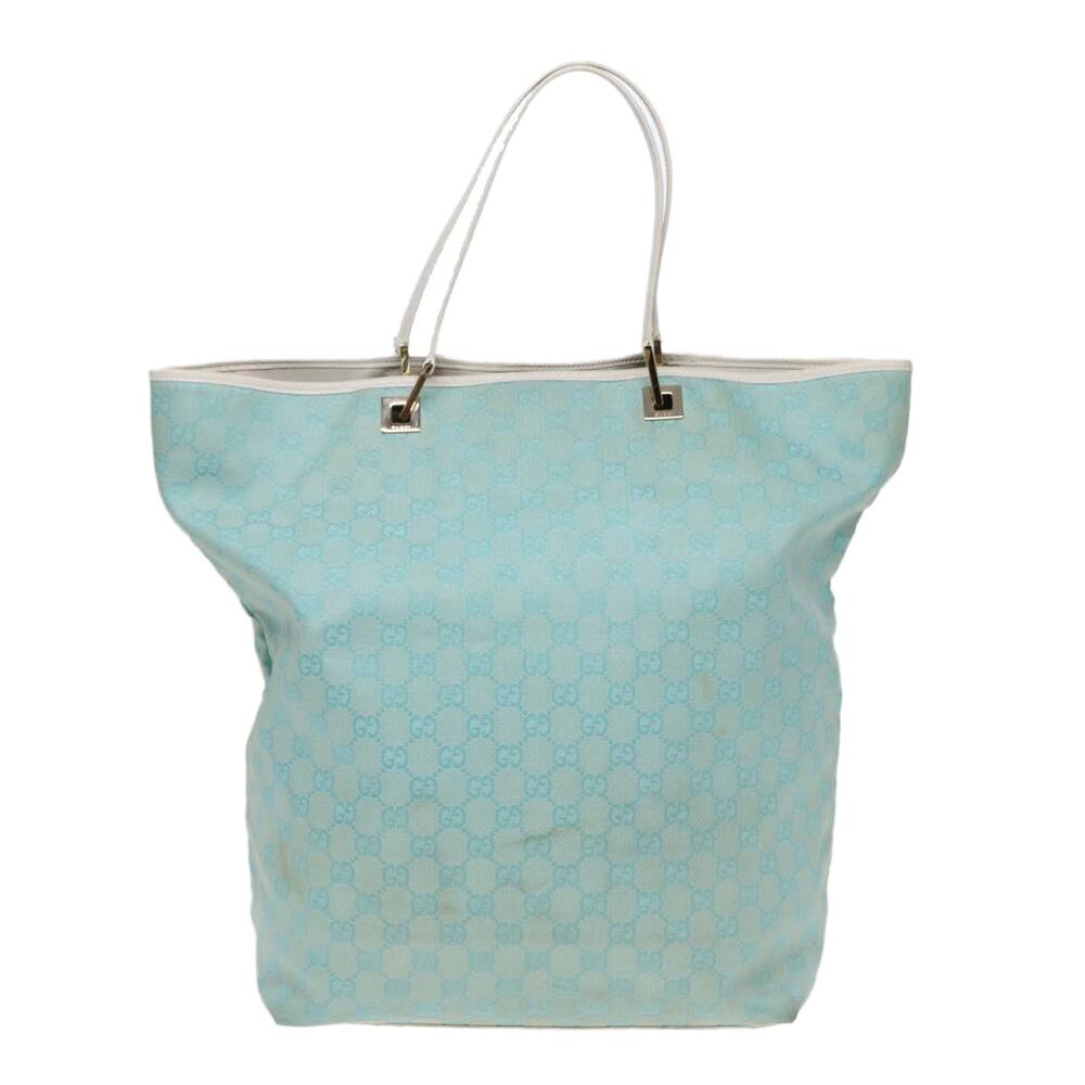 GUCCI GG Canvas Tote Bag Light Blue White Gold 002 002 - Picture 2 of 16